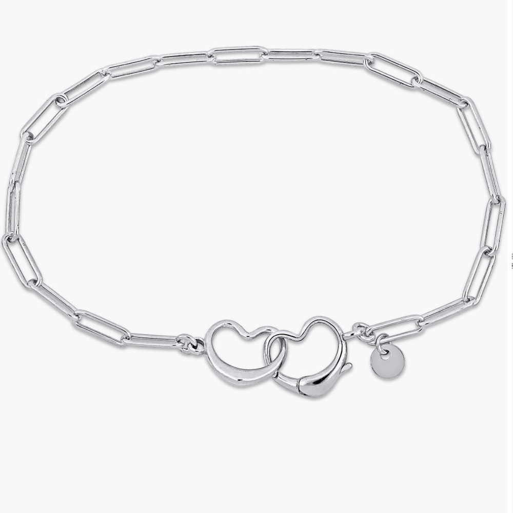DELMAR 925 Italy Silver Double Heart Paperclip Bracelet